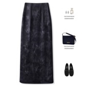 百搭时尚 丝绒扎染半身裙女2025秋冬新款 中长款 开叉直筒印花包臀裙