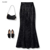 金钻绒半身裙修身 丝绒鱼尾裙女2025秋冬新款 高腰包臀中长款 显瘦裙