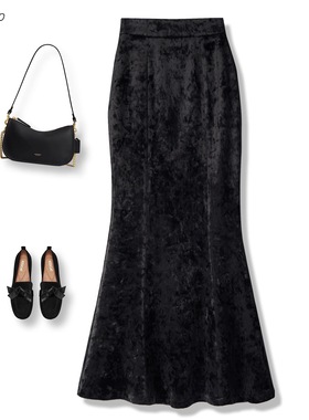 丝绒鱼尾裙女2025秋冬新款高腰包臀中长款金钻绒半身裙修身显瘦裙