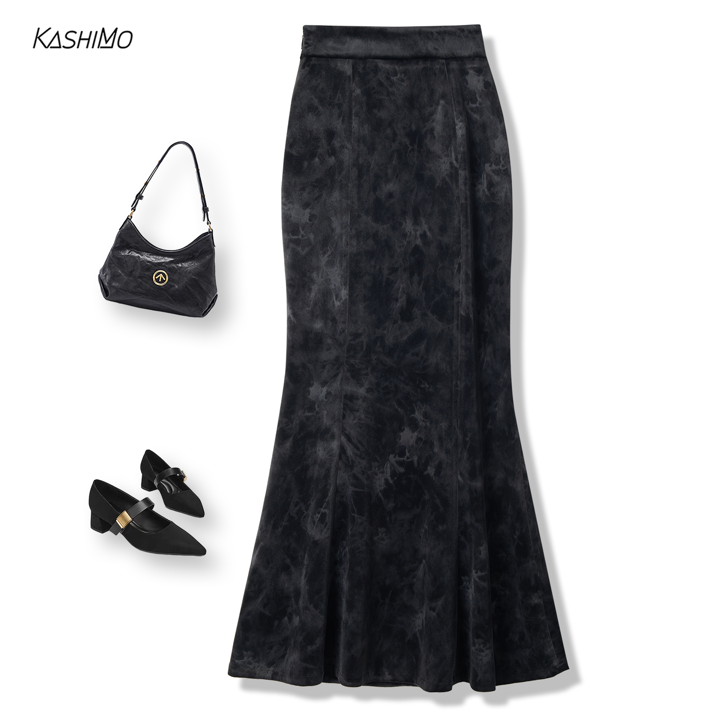 金丝绒鱼尾裙女2025秋冬新款松紧腰高腰裙修身显瘦黑色气质百搭