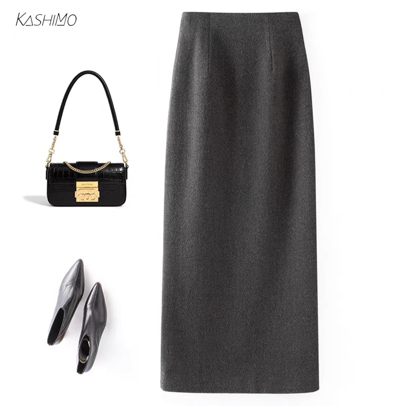 高级感羊毛半身裙女2025秋冬新款高腰百搭直筒裙中长款显瘦a字裙