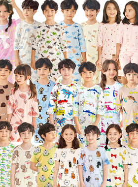 天丝儿童睡衣凉感tencel夏季男童七分袖家居服女童冰丝短袖空调服