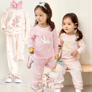 竹节棉居家服 女孩宝宝宽松版 女童睡衣家居服套装 纯棉儿童衬衣衬裤