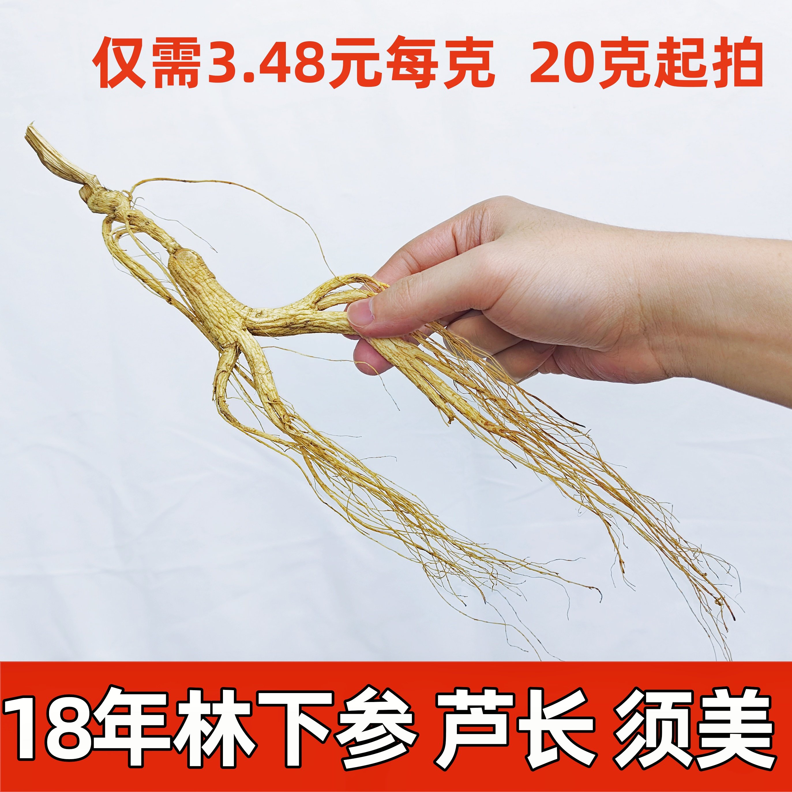 林下参长白山人参东北18年林下参泡酒老山参微残3.48元每克超实惠
