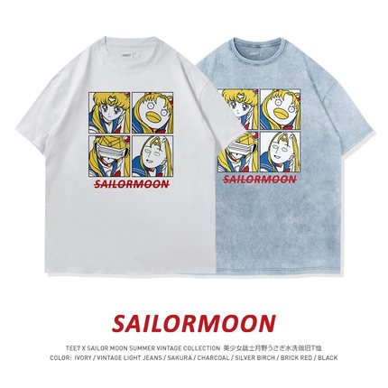 TEE7-日系动漫美少女战士T恤水冰月重绘纪念水洗做旧纯棉宽松卡通