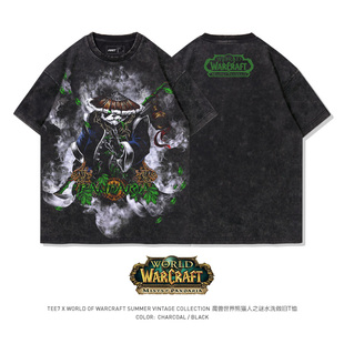TEE7魔兽世界WOW暴雪国服回归熊猫人部落联盟水洗做旧纯棉宽松T恤