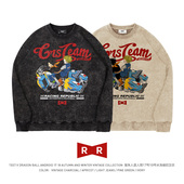 TEE7 龙珠红缎带机车俱乐部18号水洗做旧美式 复古纯棉圆领卫衣