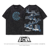 TEE7 日漫圣斗士十二宫燃烧火时钟水洗做旧夜光短袖 T恤纯棉宽松