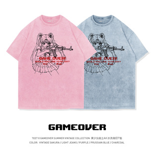 TEE7动漫美少女战士手握真理幽默创意ins高街水洗做旧纯棉短袖T恤