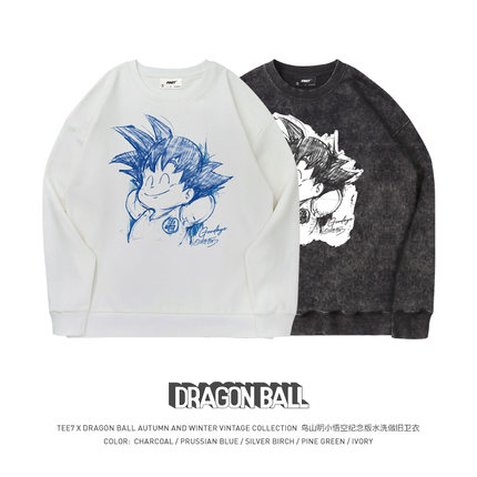 TEE7-日系动漫龙珠小悟空圆领卫衣鸟山明纪念重磅纯棉水洗做旧