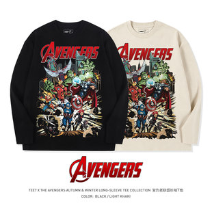 TEE7动漫复联复古海报Avengers Assemble美式重磅纯棉宽松长袖T恤