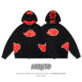 TEE7 火影晓红云大氅水洗做旧磨破战损纯棉卫衣拉链帽衫