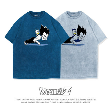 TEE7-龙珠贝吉塔父亲节水洗做旧纯棉健身短袖T恤ins创意亲子