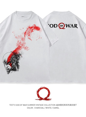 TEE7-PS游戏战神奎托斯T恤奎爷Kratos水墨风写意重磅宽松纯棉短袖