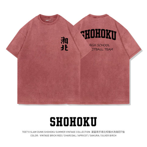 TEE7-灌篮高手湘北全国大赛出征T恤水洗做旧复古动漫重磅纯棉短袖