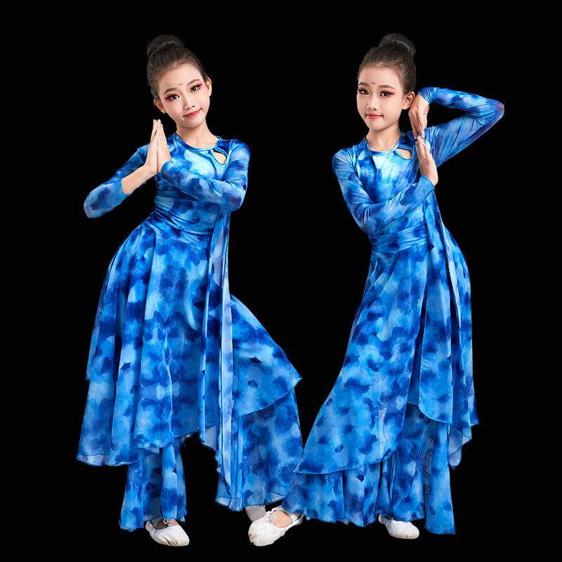 故乡咏荷同款中小学生表演舞服装儿童古典舞演出服飘逸扇子舞套装
