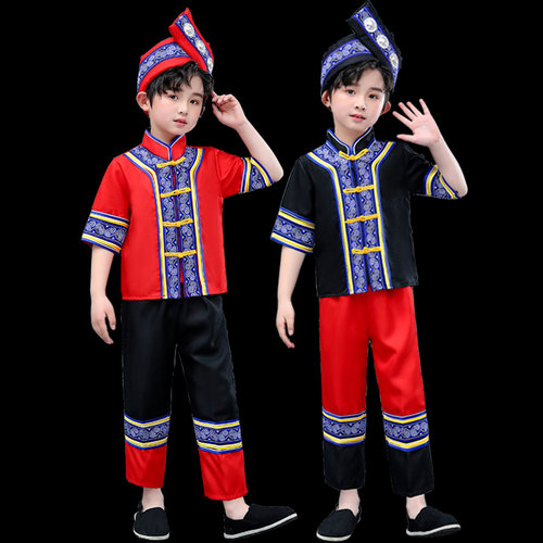 2022新款儿童哈尼族服装男童舞蹈演出服少数民族幼儿舞台表演服饰