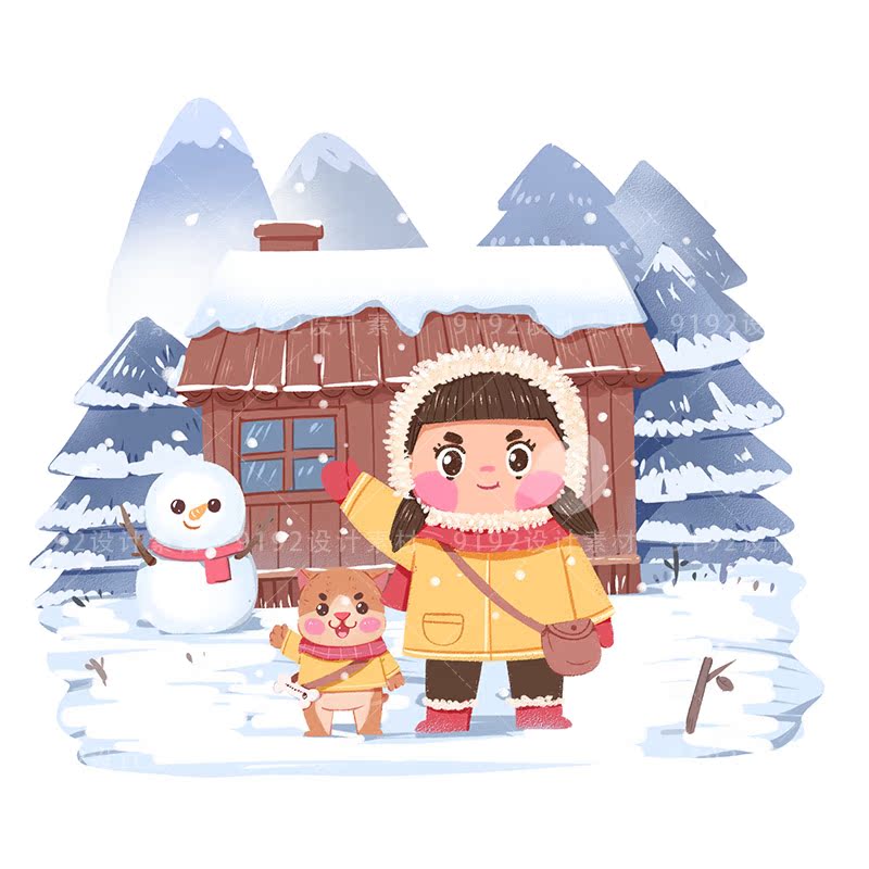 冬季冬至大寒小寒堆雪人出行ai源文件png图psd设计素材