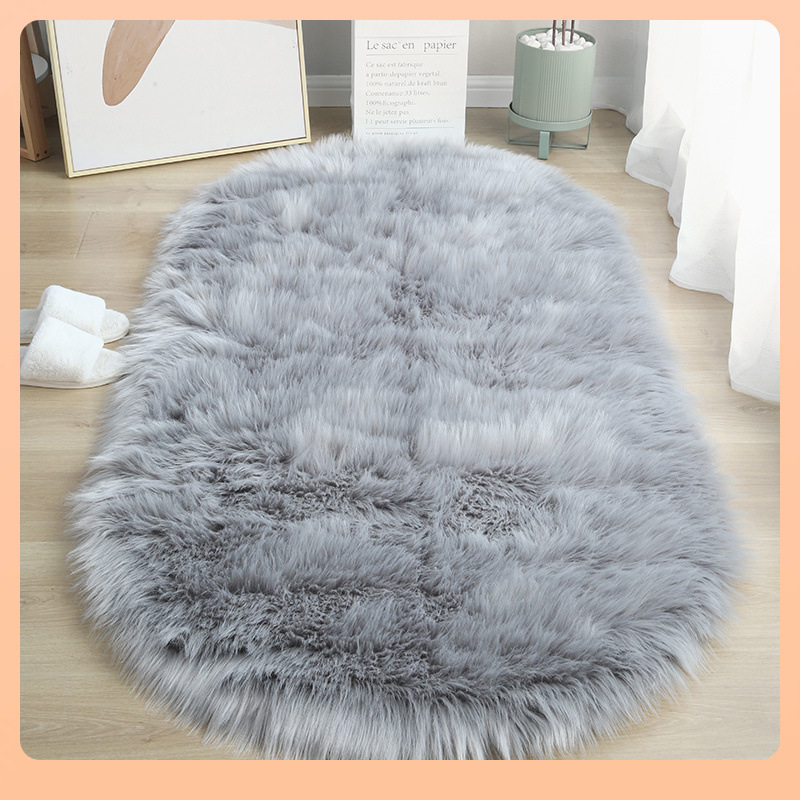 ⊿黑色椭圆形羊毛地毯卧室床边毯房间装饰垫橱窗服装店摄影拍照