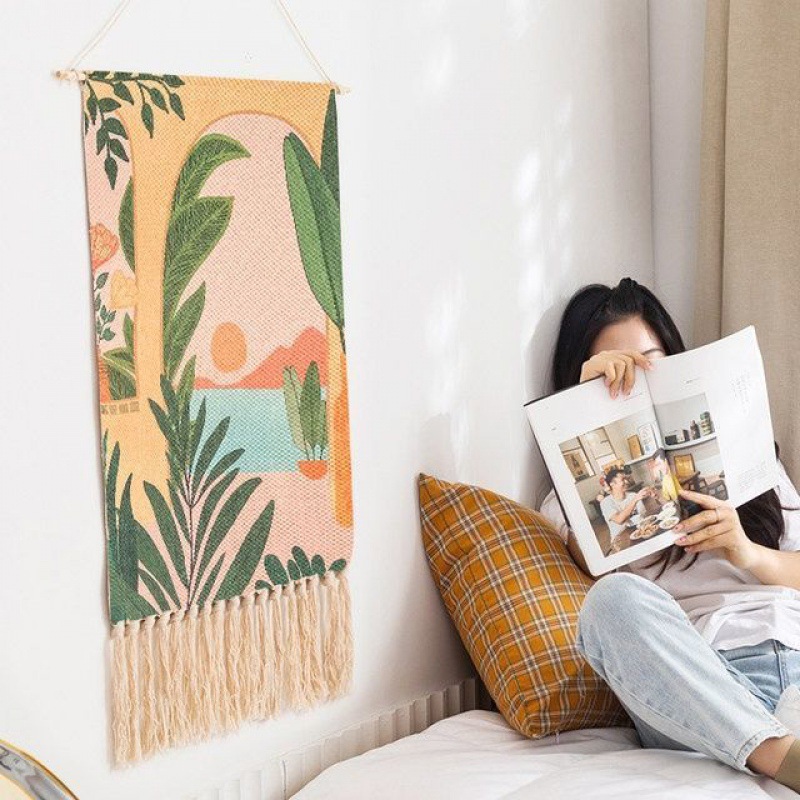 挂布ins棉麻挂毯卧室流苏挂毯装饰画电表箱遮挡挂画墙壁背景布图片