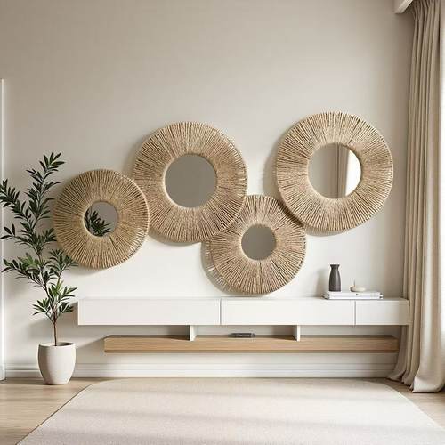 波西米亚手工编织麻绳镜民宿卧室装饰墙壁式壁挂家居复古极简室内