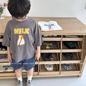 现货 RQMM韩国童装 自留夏款 穿搭 柔软纯棉奶瓶字母T恤短袖