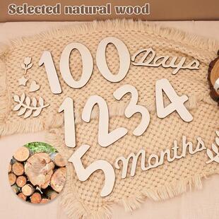 ins木质宝宝满月百天生日100days拍摄道具装饰 英文字母数字木牌