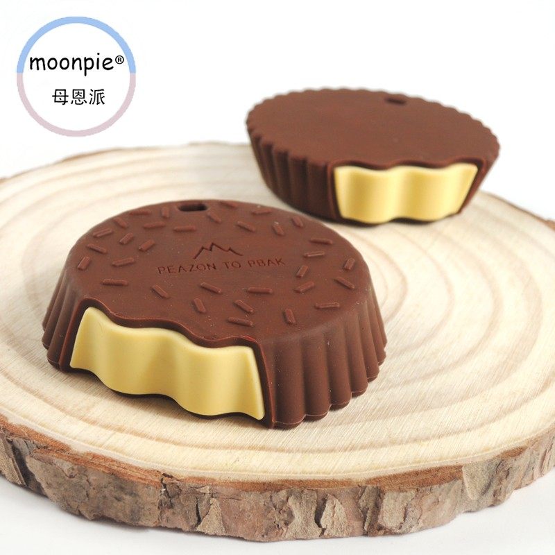 moonpie巧克力夹心饼干牙胶 硅胶宝宝磨牙棒 食品级磨牙咬胶