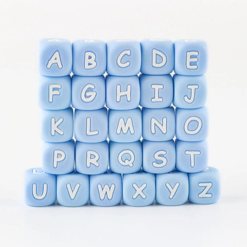 26字母硅胶珠子定制宝宝名字英文字母磨牙珠个性奶嘴链珠蓝色配件