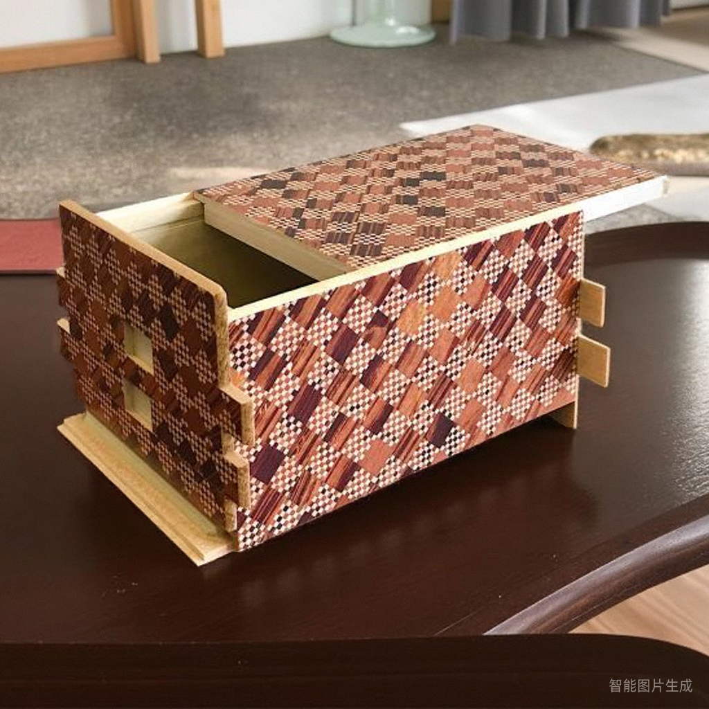 日本进口寄木细工6寸秘密箱木制手工机关盒日式收纳盒首饰礼品盒
