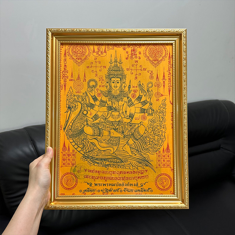 泰国佛牌 龙婆pong2561年 四面佛 骑凤四面神 布挂布画框挂画摆件
