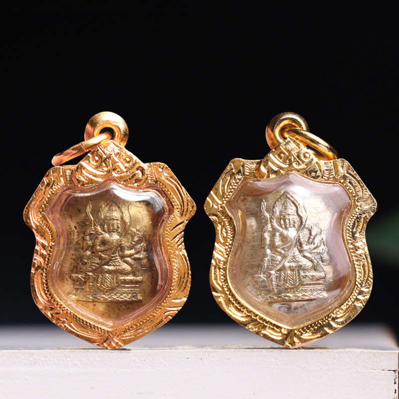 泰国佛牌 龙婆see 2519年 迷你四面佛 意大利镀金壳老牌项链吊坠