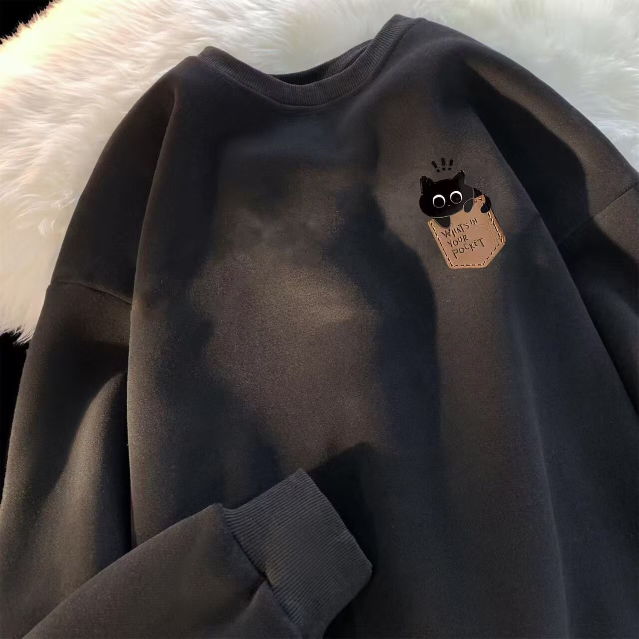 圆领卫衣男秋冬新款加绒长袖ins