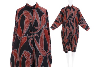 复古蝙蝠袖 抽象民族艺术佩里斯花纹衬衫 连衣裙80年代vintage孤品