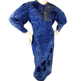 高品质贴绣花酸洗牛仔连衣裙 法国重磅孤品 vintage