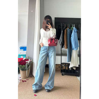 CJ春季新款弯刀阔腿显瘦牛仔裤女