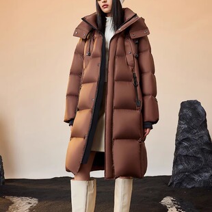 羽绒服加厚鹅绒连帽长款 新款 2025冬季 户外防寒服 黑金鹅绒服