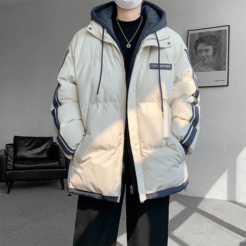 假两件连帽外套青少年冬装加厚保暖羽绒棉服休闲短款连帽外套