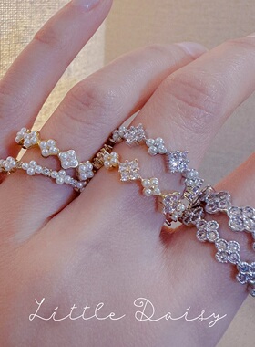 Little Daisy精致四叶草小花食指戒 开口可调节戒指微镶锆石指环