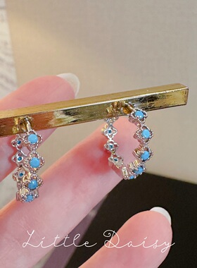 Little Daisy流浪诗人松石绿四叶草优雅百搭日常银针耳环时髦气质