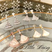 Little Daisy天然贝壳满钻小裙子耳钉耳环银针玫瑰金扇子气质镶钻