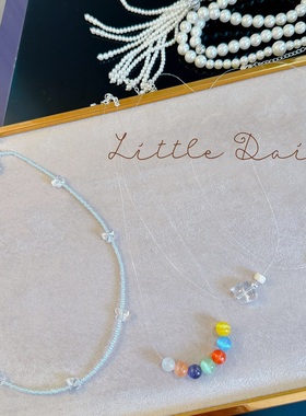 Little Daisy缤纷夏日多色猫眼多巴胺水色小蝴蝶颈饰透明锁骨项链