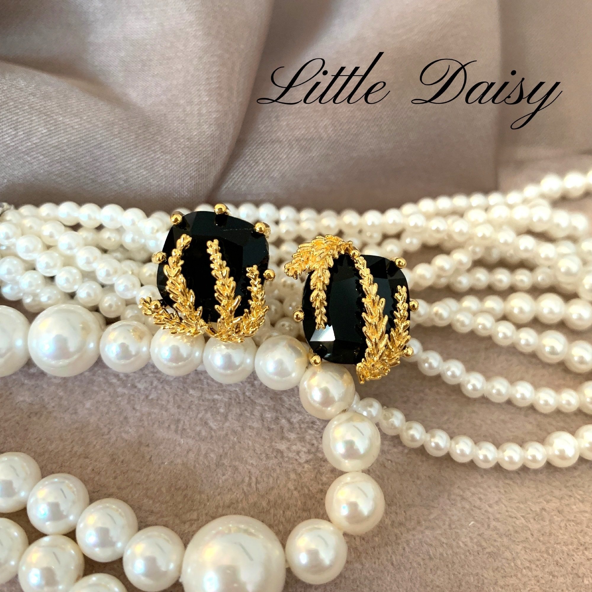 little daisy财阀千金黑曜石黄金麦穗大气精致氛围感日系银针耳钉