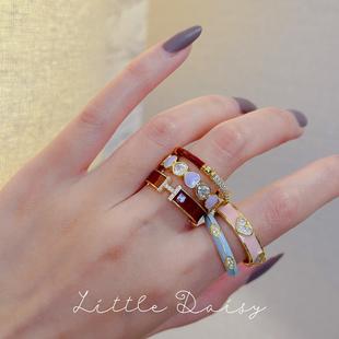 Little Daisy樱桃红知识分子珐琅釉指环小众高级感开口可调节戒指