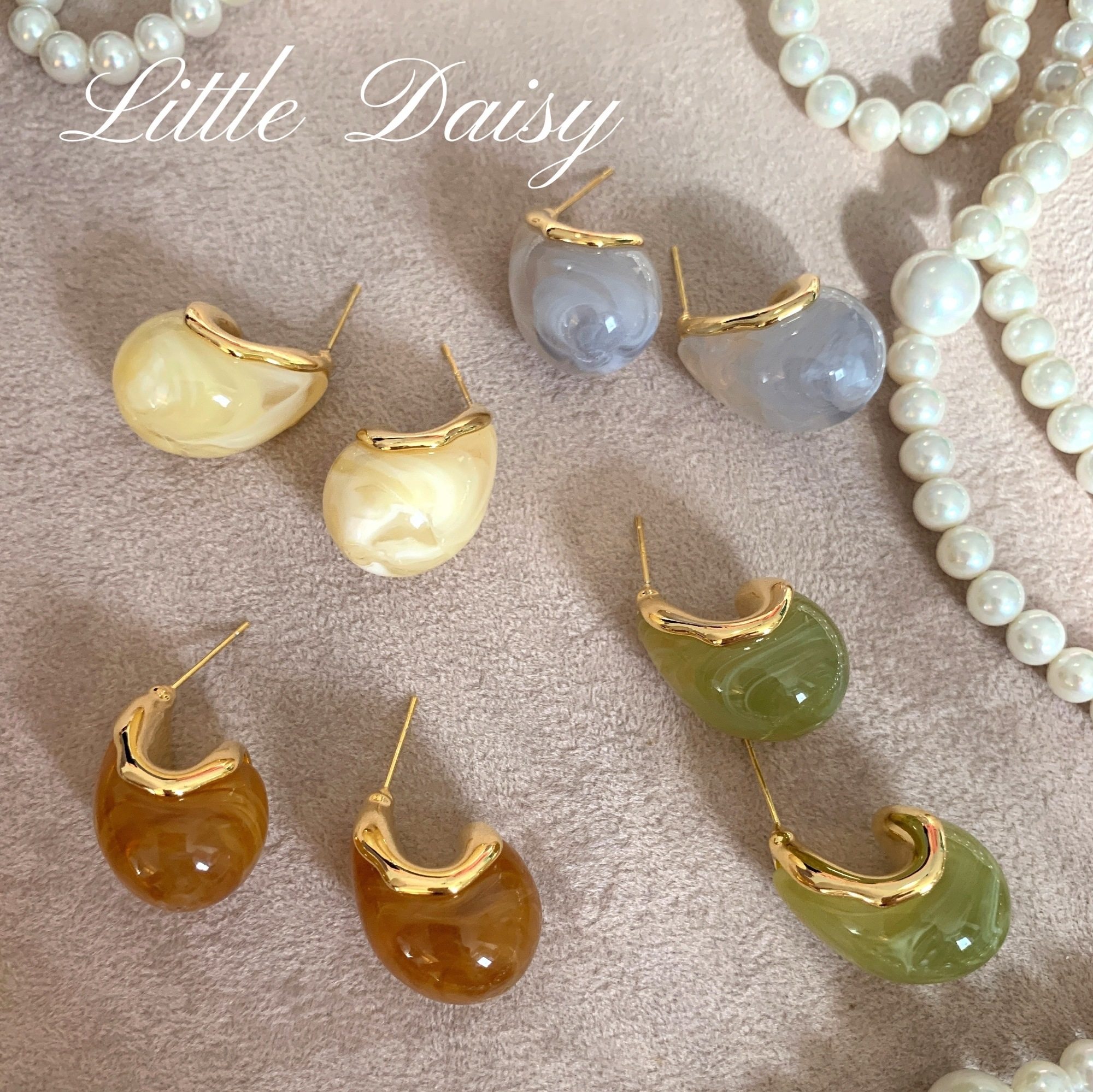 little daisy温柔江南美人 莹润秋冬透明高级百搭氛围感银针耳环