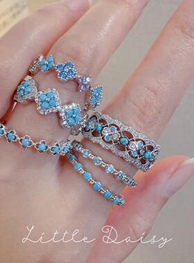 Little Daisy流浪诗人优雅小众百搭经典四叶草松石色镂空窗棂戒指