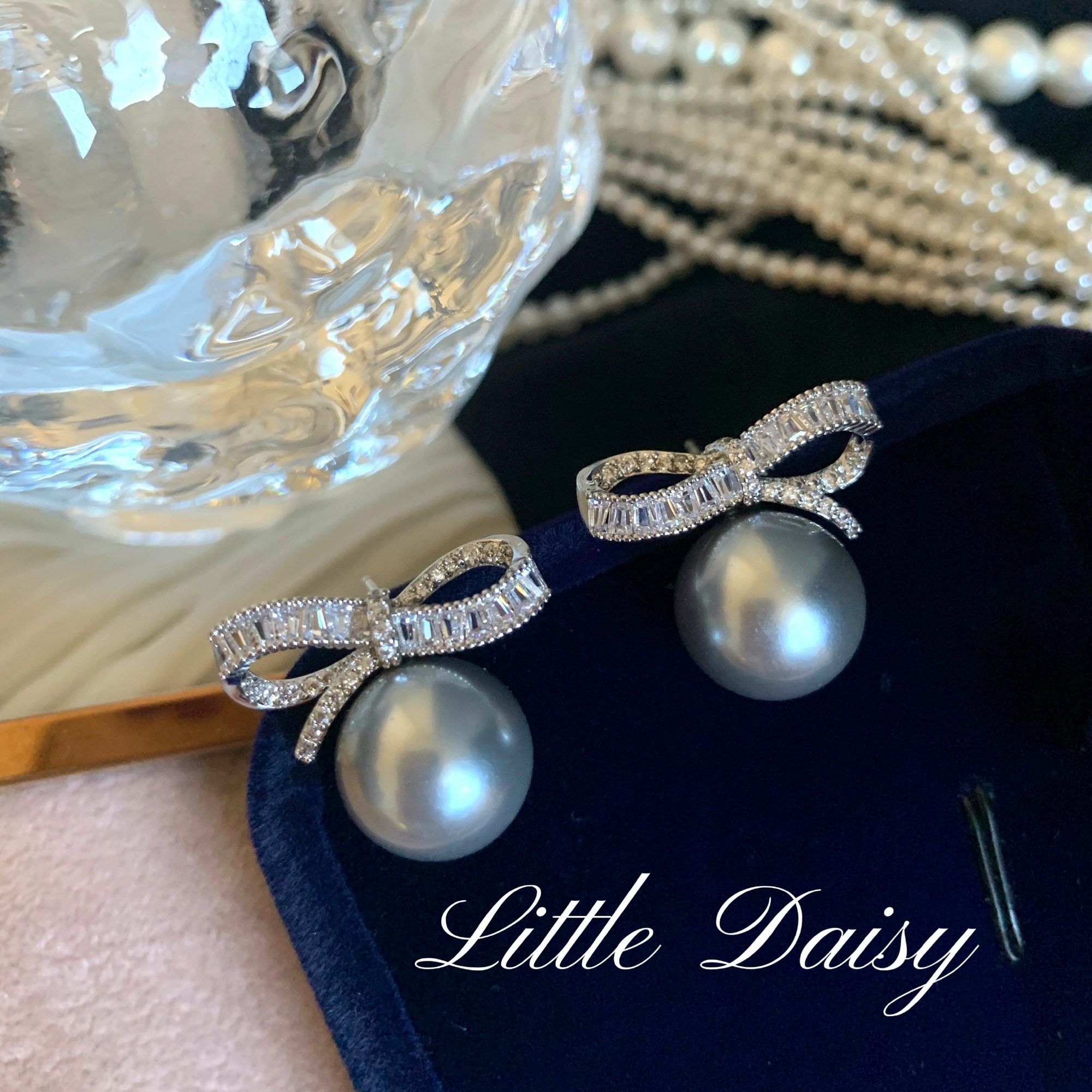 little daisy财阀千金黑珍珠 温柔成熟简约百搭自然感银针耳钉