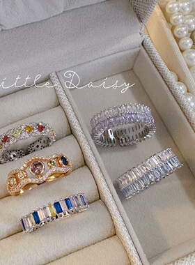 Little Daisy彩钻超闪Artdeco风小众气质浪漫精致开口可调节戒指