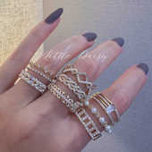 Little Daisy日系少女清新小巧精致满钻锆石珍珠多层叠戴戒指指环