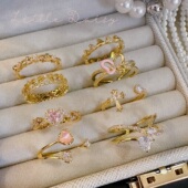 少女爱心蝴蝶结闪钻 Little Daisy法式 气质日系甜美叠戴开口戒指